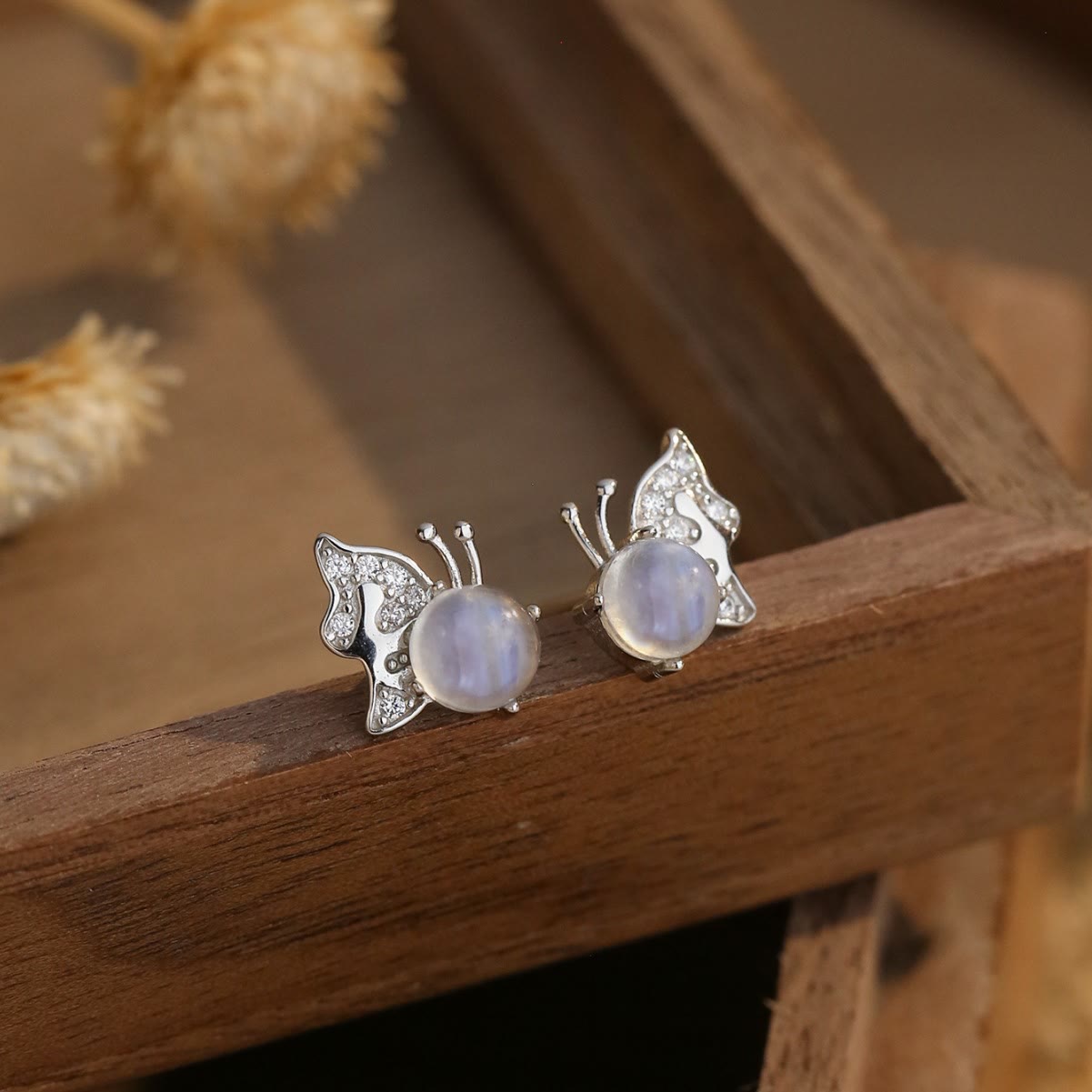 Olivenorma Natural Moonstone Butterfly Shaped Stud Post Earrings