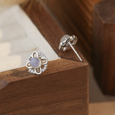 Olivenorma Moonstone Cross 925 Silver Stud Post Earrings