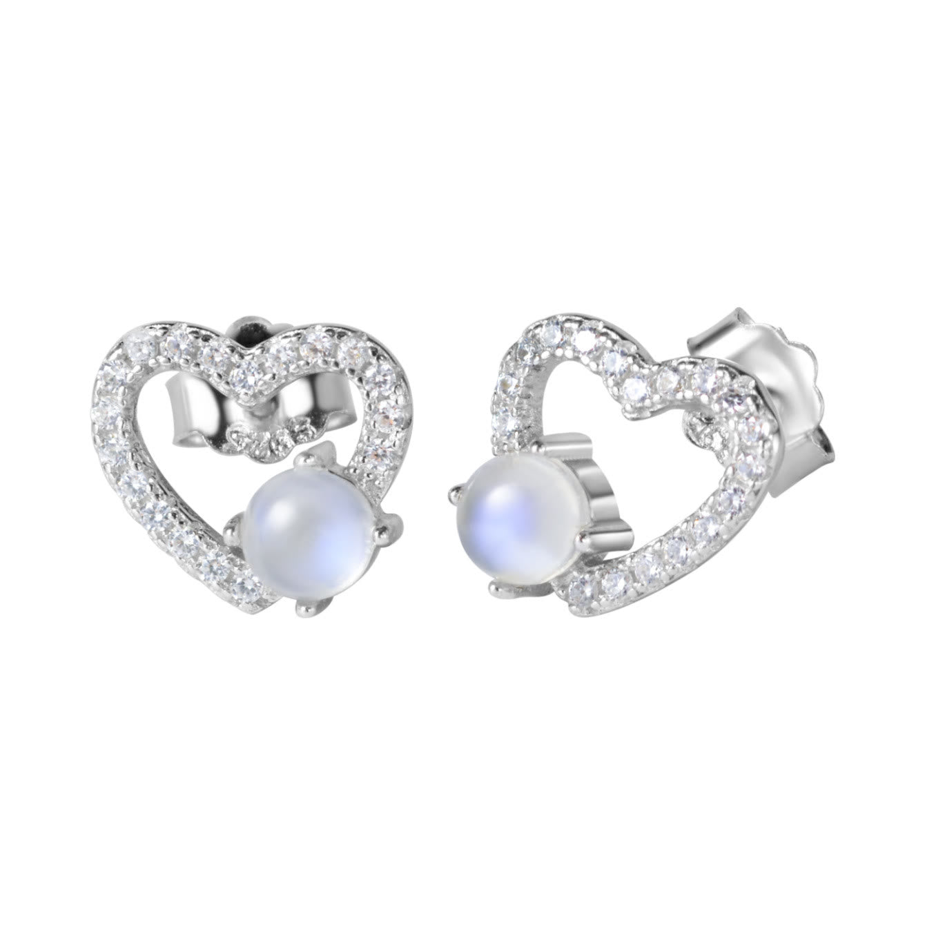 Olivenorma Heart Shaped Round Moonstone Stud Earrings