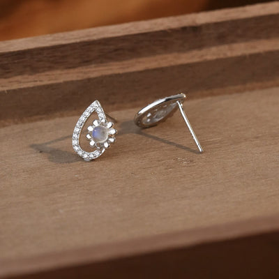 Olivenorma Waterdrop Shaped Round Moonstone Stud Earrings