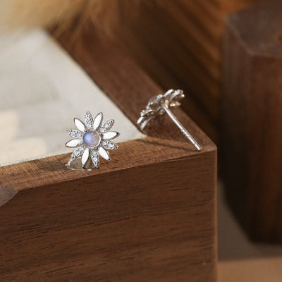 Olivenorma Sunflower Shaped Round Moonstone Stud Earrings