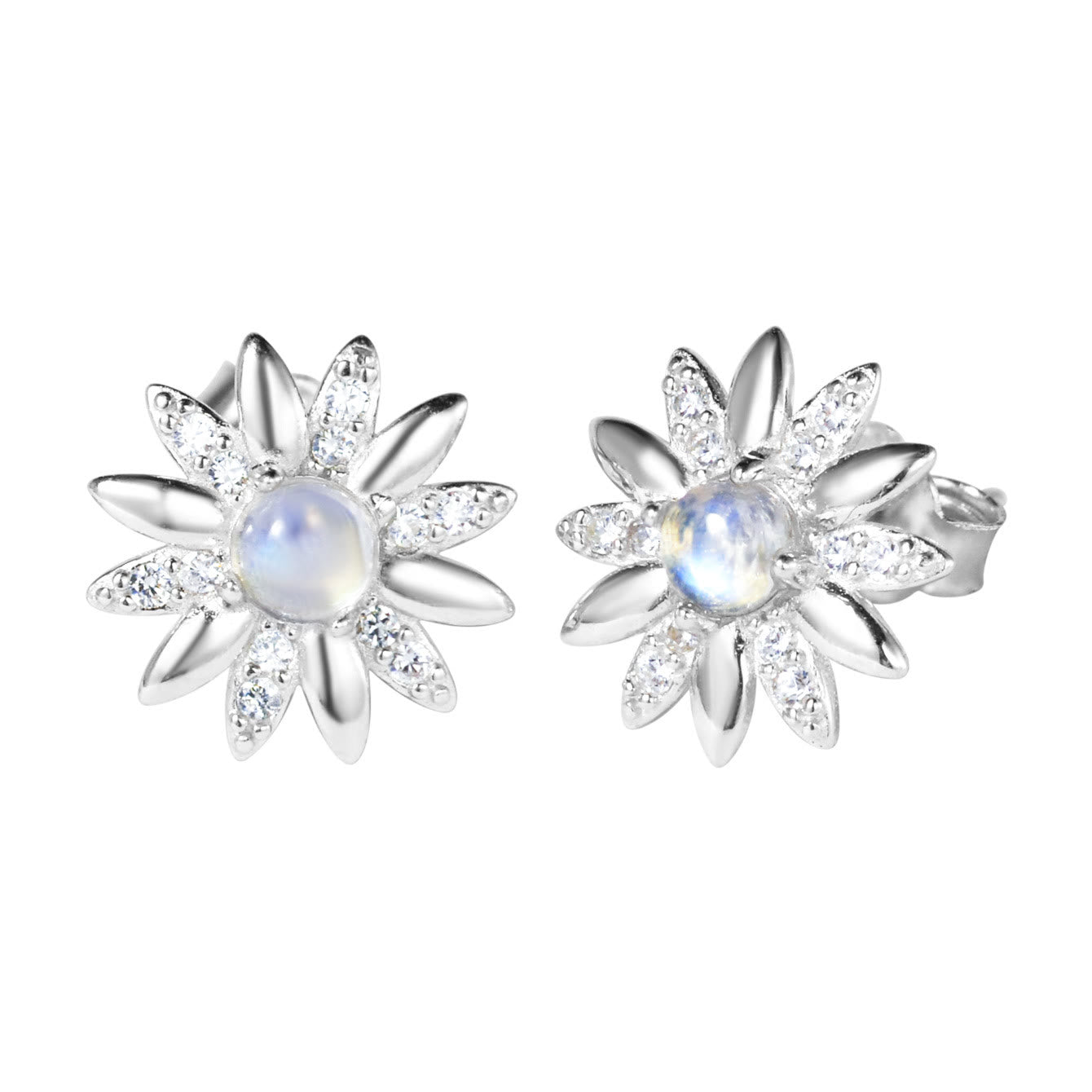 Olivenorma Sunflower Shaped Round Moonstone Stud Earrings