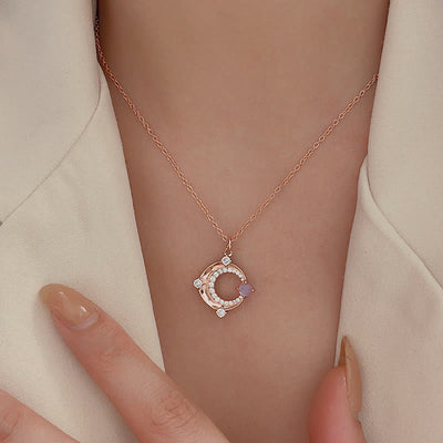 Olivenorma Crescent Moon Charm Natural Moonstone Necklace