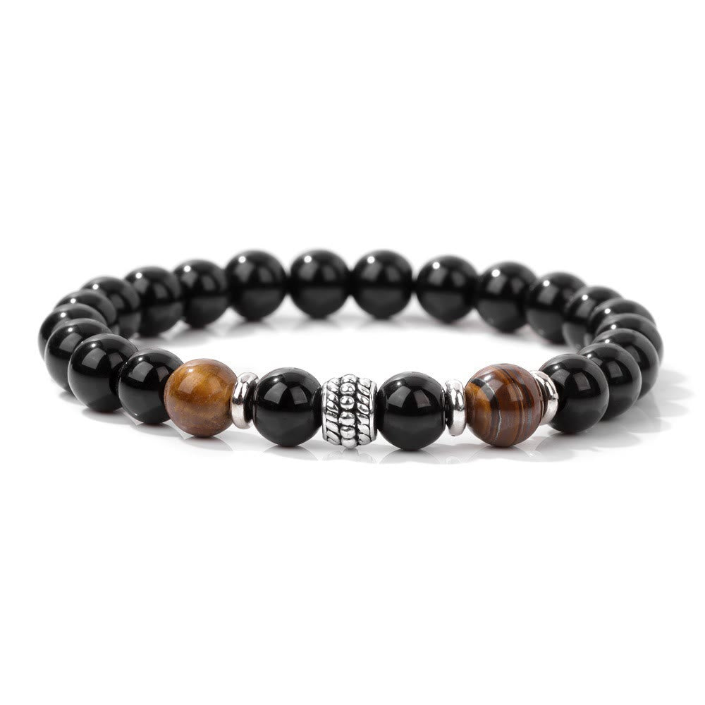 Olivenorma Natural Obsidian Tiger Eye Adjustable Beaded Bracelet