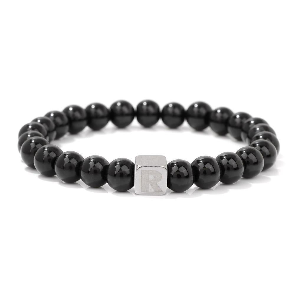 Olivenorma 8mm Initial Cube Obsidian Beaded Bracelet