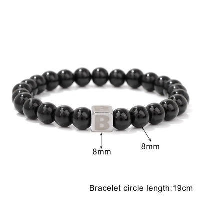 Olivenorma 8mm Initial Cube Obsidian Beaded Bracelet