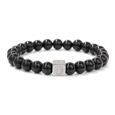 Olivenorma 8mm Initial Cube Obsidian Beaded Bracelet