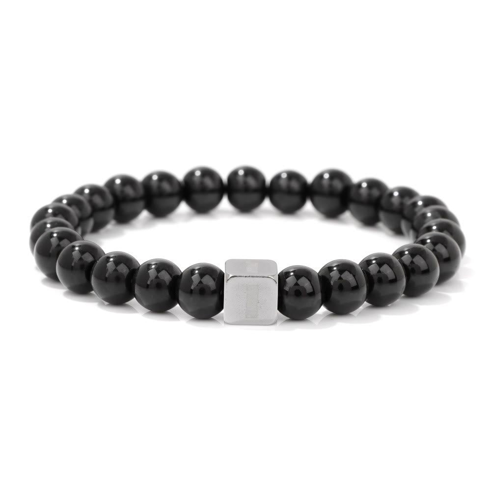 Olivenorma 8mm Initial Cube Obsidian Beaded Bracelet