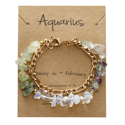 Olivenorma Natural Gravel Beads Metal Chain Zodiac Bracelet - Aquarius - image 11