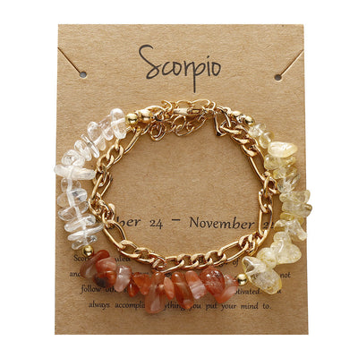 Olivenorma Natural Gravel Beads Metal Chain Zodiac Bracelet