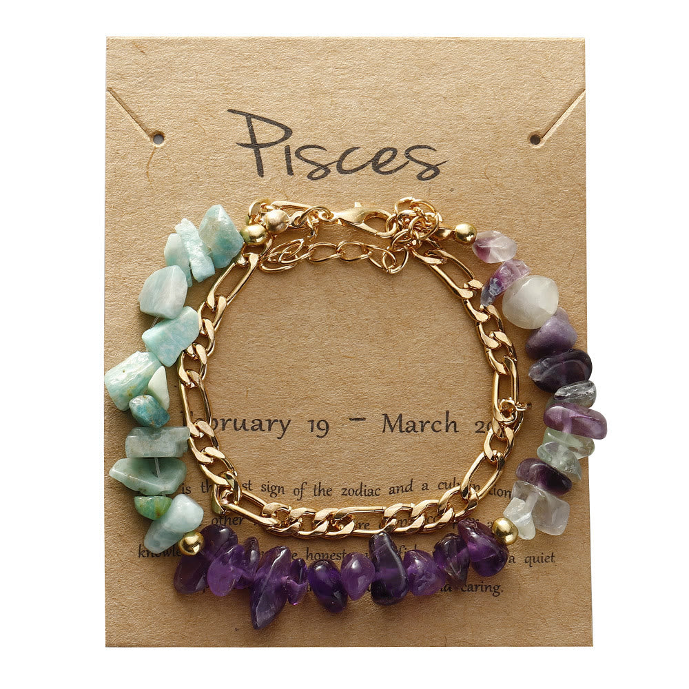 Olivenorma Natural Gravel Beads Metal Chain Zodiac Bracelet - Pisces - image 12