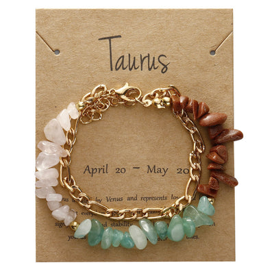 Olivenorma Natural Gravel Beads Metal Chain Zodiac Bracelet - Taurus - image 2