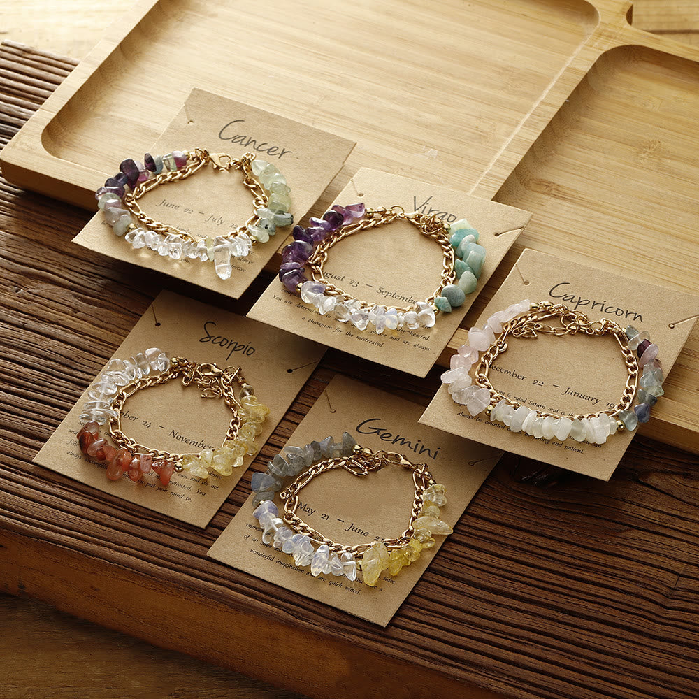 Olivenorma Natural Gravel Beads Metal Chain Zodiac Bracelet - image 0