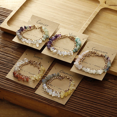 Olivenorma Natural Gravel Beads Metal Chain Zodiac Bracelet - image 0