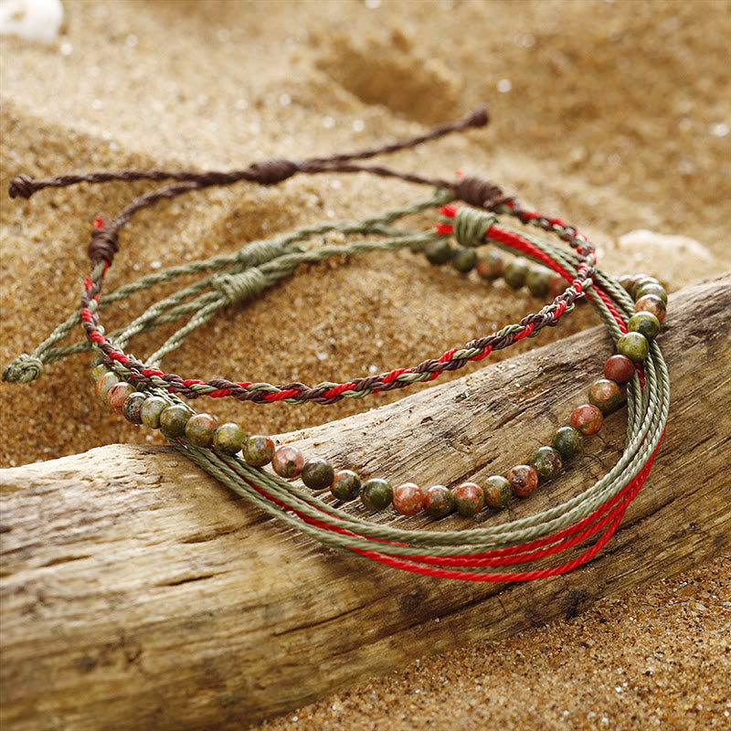 Olivenorma Natural Beads Cotton Rope Braided Bracelet