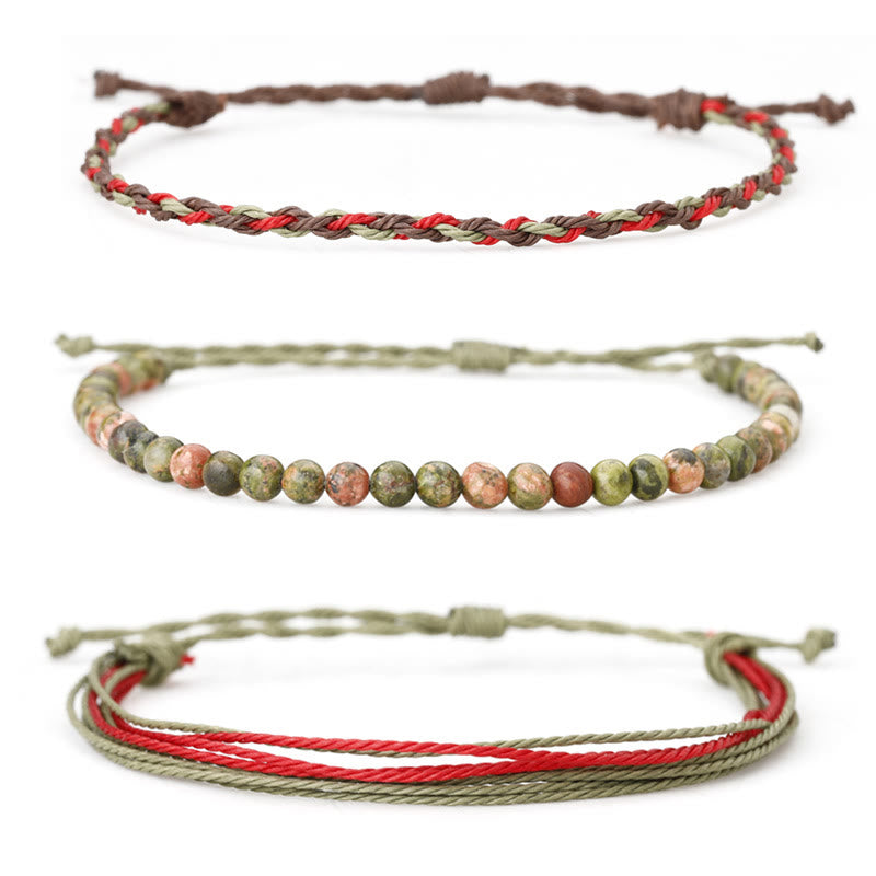 Olivenorma Natural Beads Cotton Rope Braided Bracelet