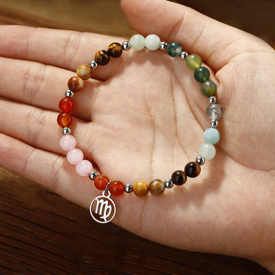 Olivenorma Natural Stone Beaded Zodiac Pendant Bracelet