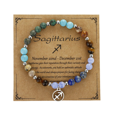 Olivenorma Natural Stone Beaded Zodiac Pendant Bracelet