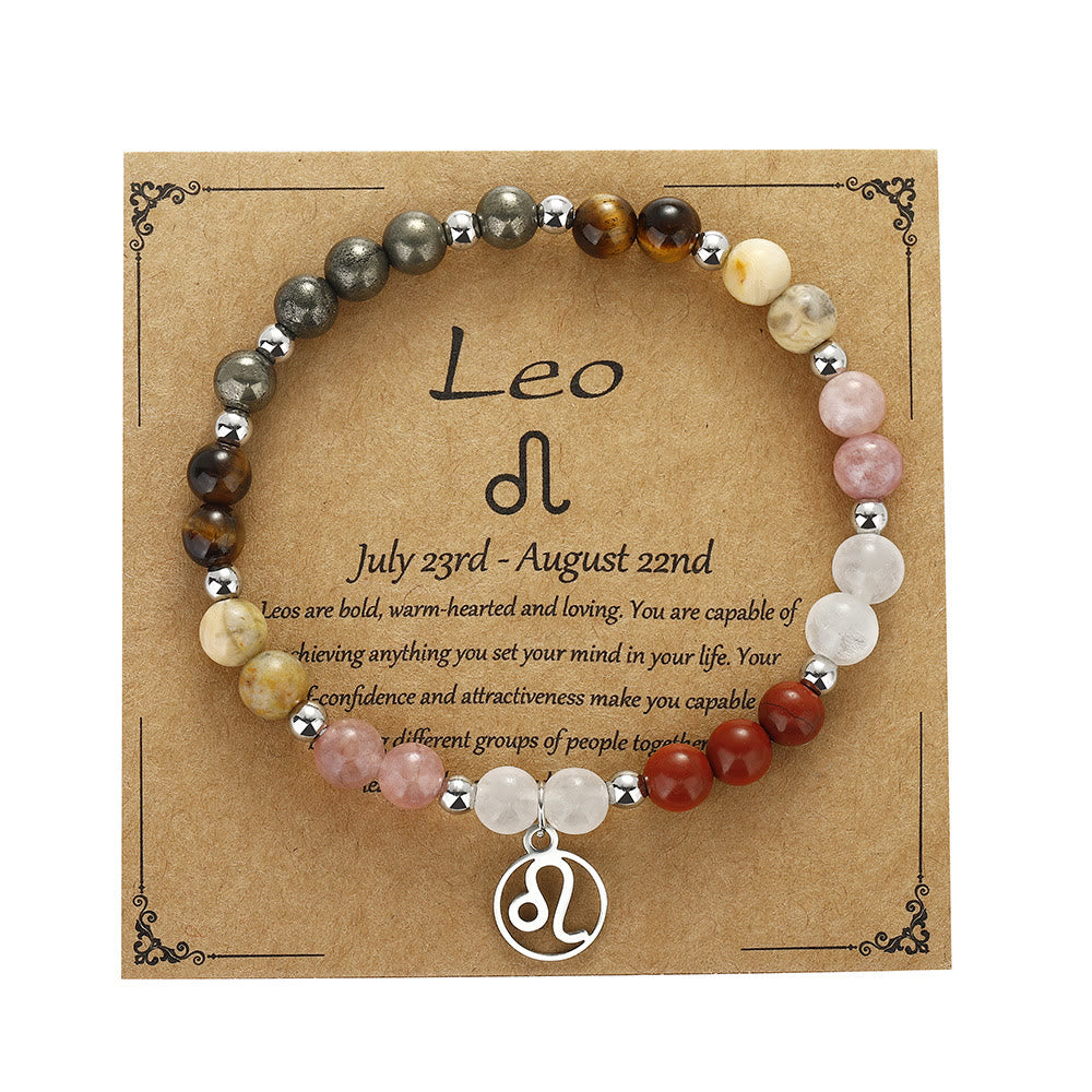 Olivenorma Natural Stone Beaded Zodiac Pendant Bracelet