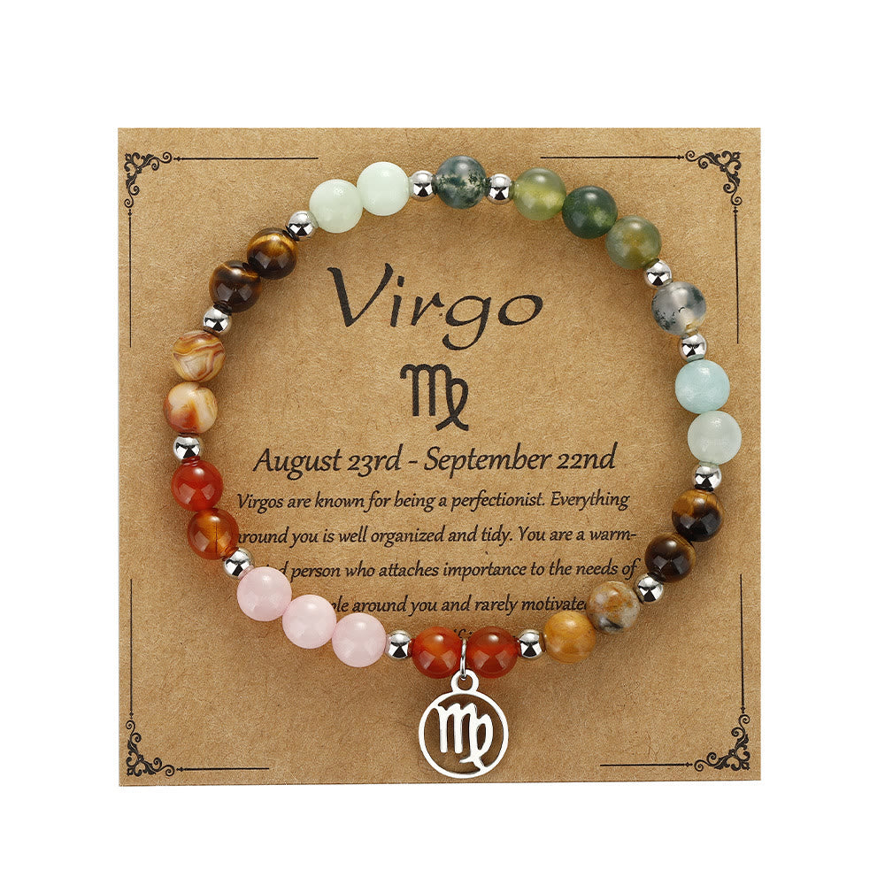 Olivenorma Natural Stone Beaded Zodiac Pendant Bracelet