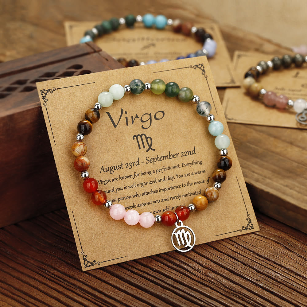 Olivenorma Natural Stone Beaded Zodiac Pendant Bracelet