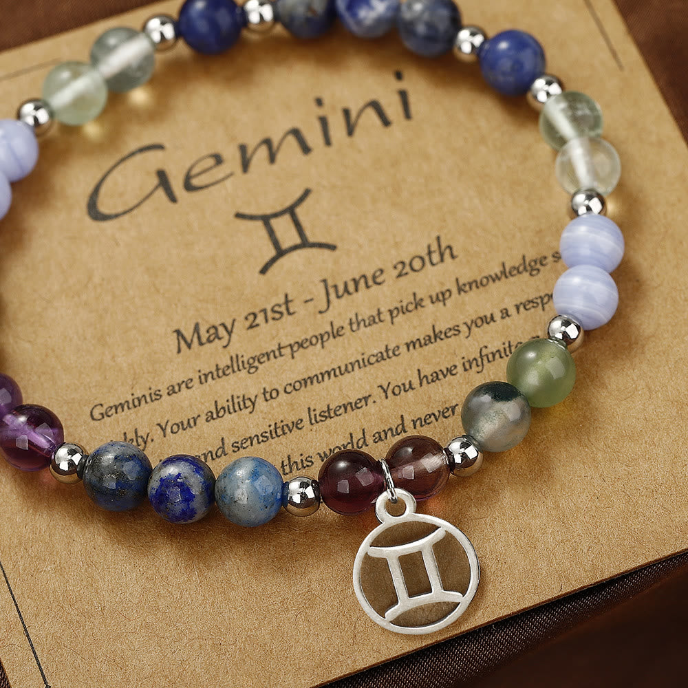 Olivenorma Natural Stone Beaded Zodiac Pendant Bracelet