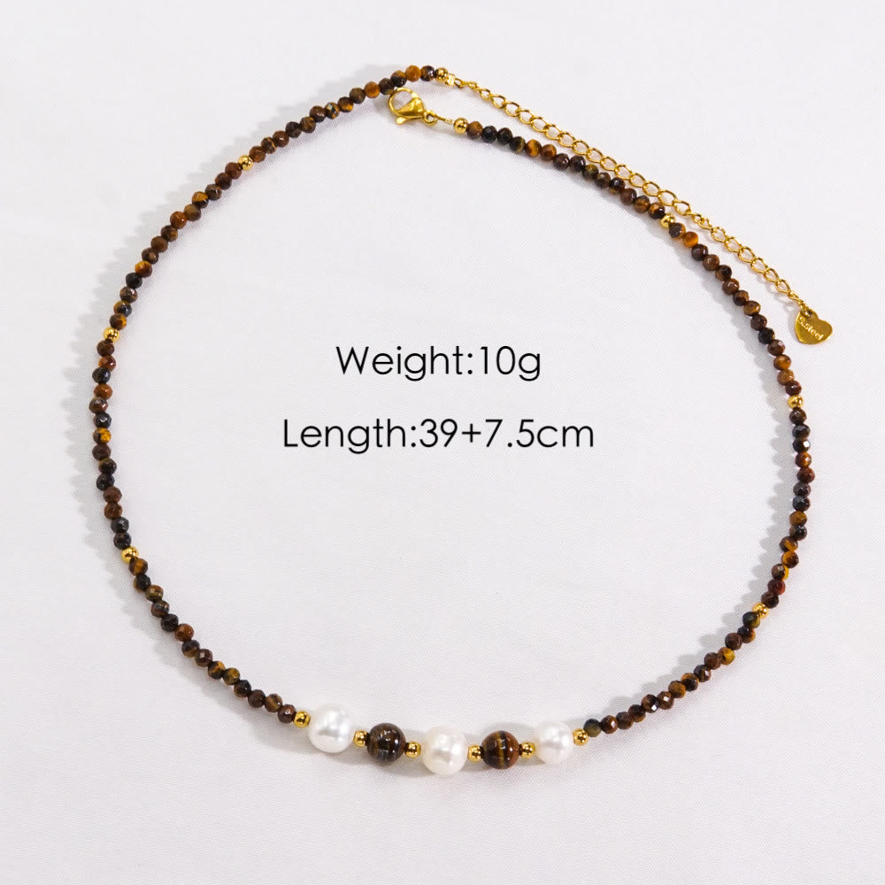 Olivenorma Obsidian Tiger Eye White Chalcedony Beaded Necklace