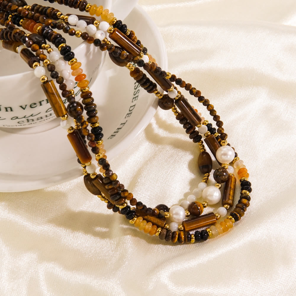 Olivenorma Obsidian Tiger Eye White Chalcedony Beaded Necklace