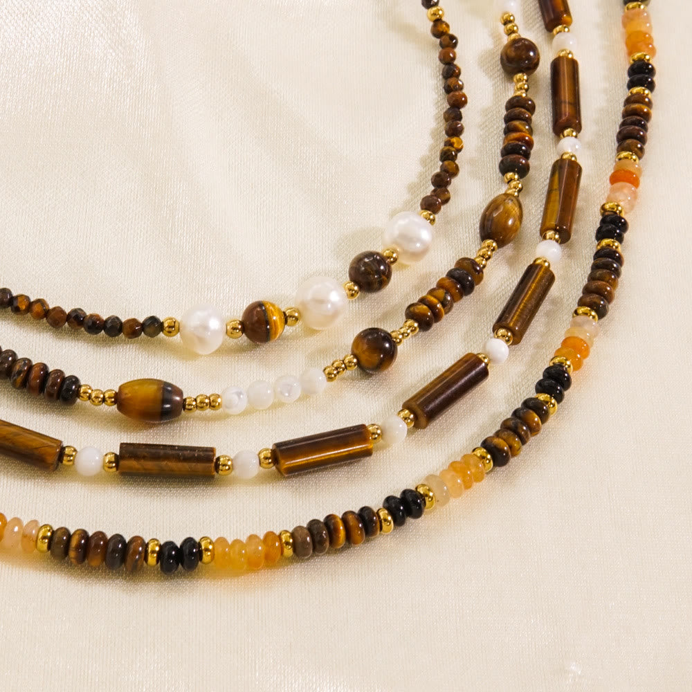 Olivenorma Obsidian Tiger Eye White Chalcedony Beaded Necklace