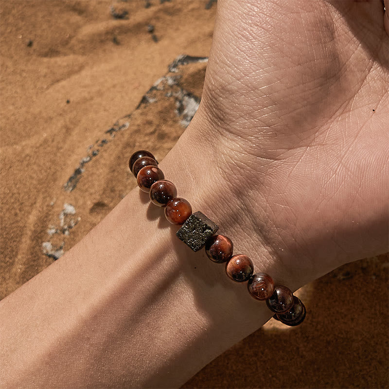 Olivenorma Lava Stone Red Tiger Eye Beaded Bracelet