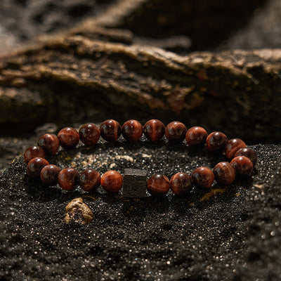 Olivenorma Lava Stone Red Tiger Eye Beaded Bracelet