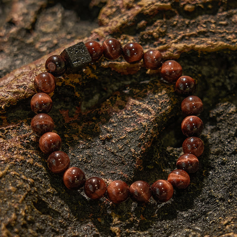 Olivenorma Lava Stone Red Tiger Eye Beaded Bracelet