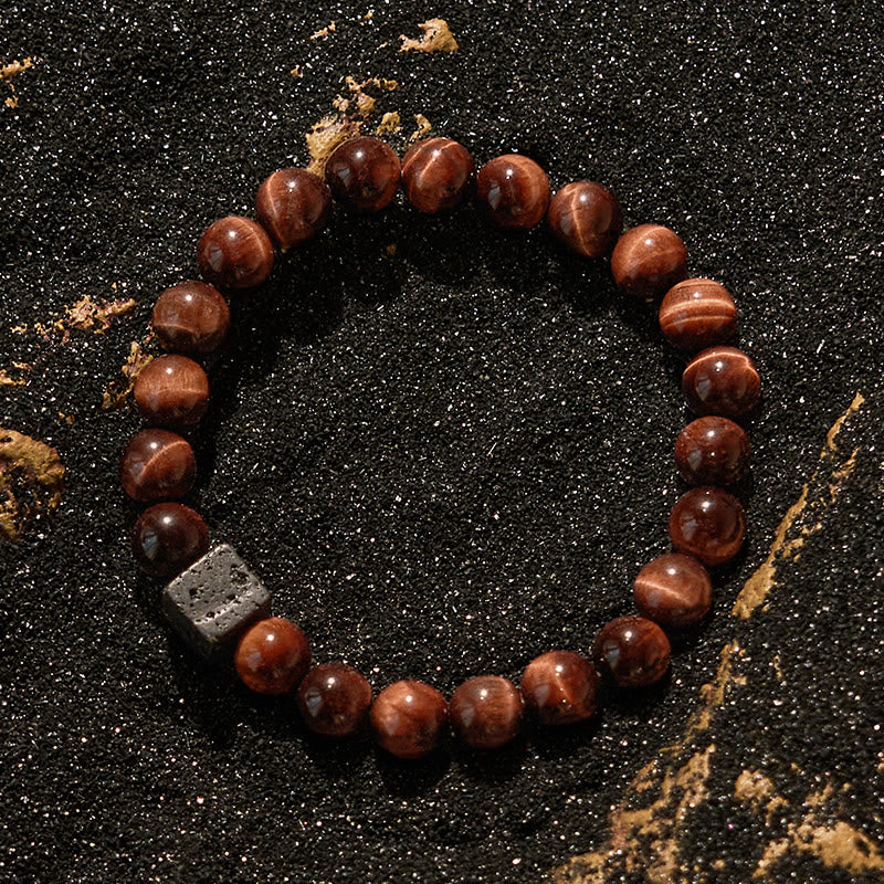 Olivenorma Lava Stone Red Tiger Eye Beaded Bracelet