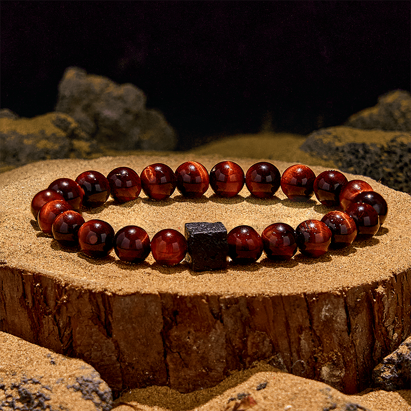 Olivenorma Lava Stone Red Tiger Eye Beaded Bracelet