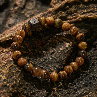 Olivenorma Cube Cut Lava Stone Tiger Eye Beaded Bracelet