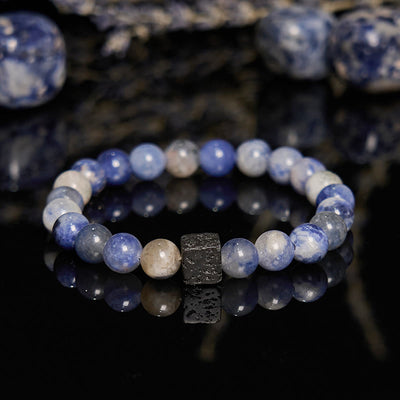 Olivenorma Natural Lava Stone Blue Sodalite Beaded Bracelet