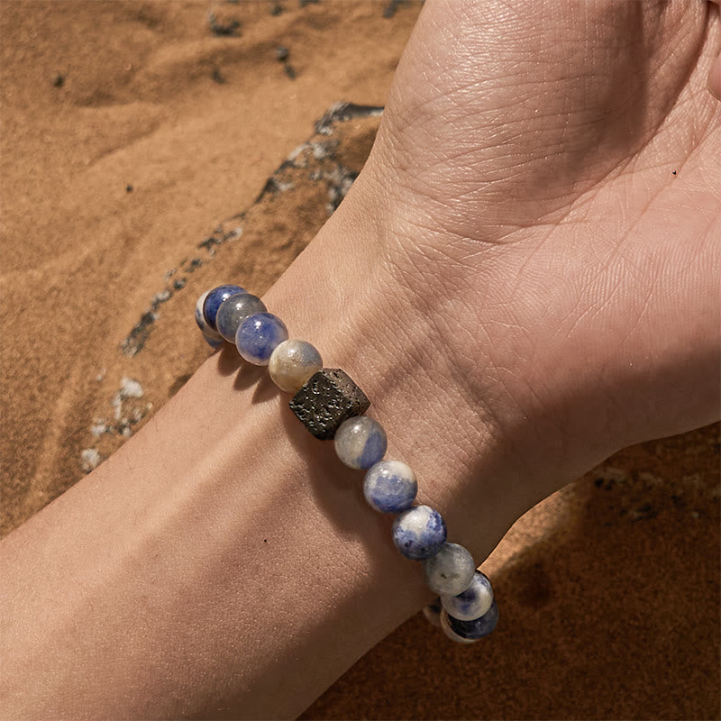 Olivenorma Natural Lava Stone Blue Sodalite Beaded Bracelet