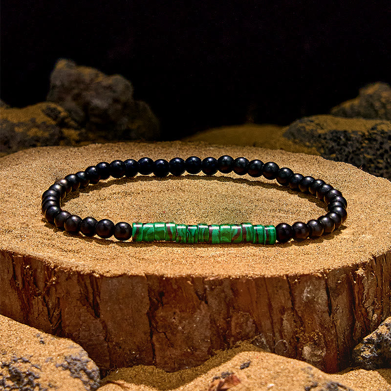 Olivenorma Roller Bead Obsidian Malachite Beaded Bracelet