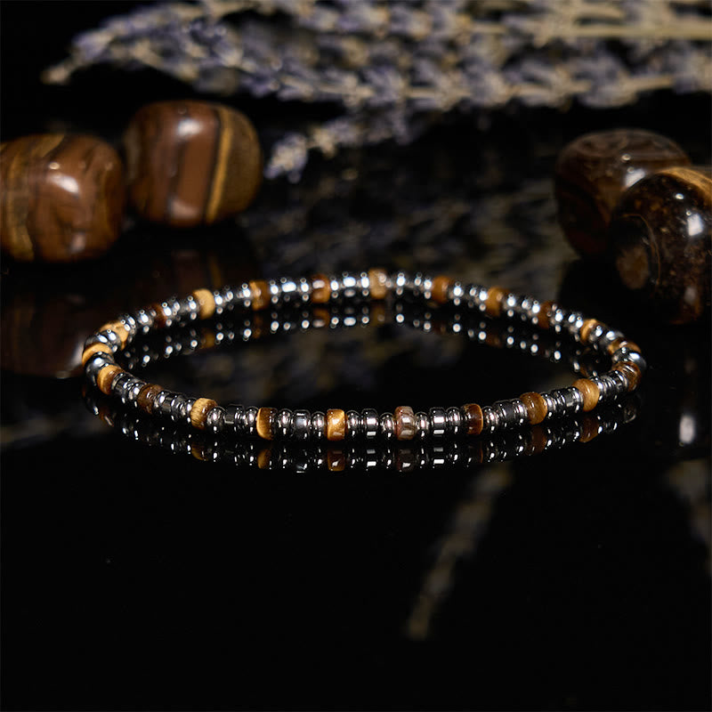 Olivenorma Roller Bead Tiger Eye Hematite Beaded Bracelet