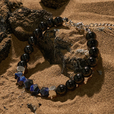 Olivenorma Faceted Blue Tiger Eye Obsidian Beaded Bracelet