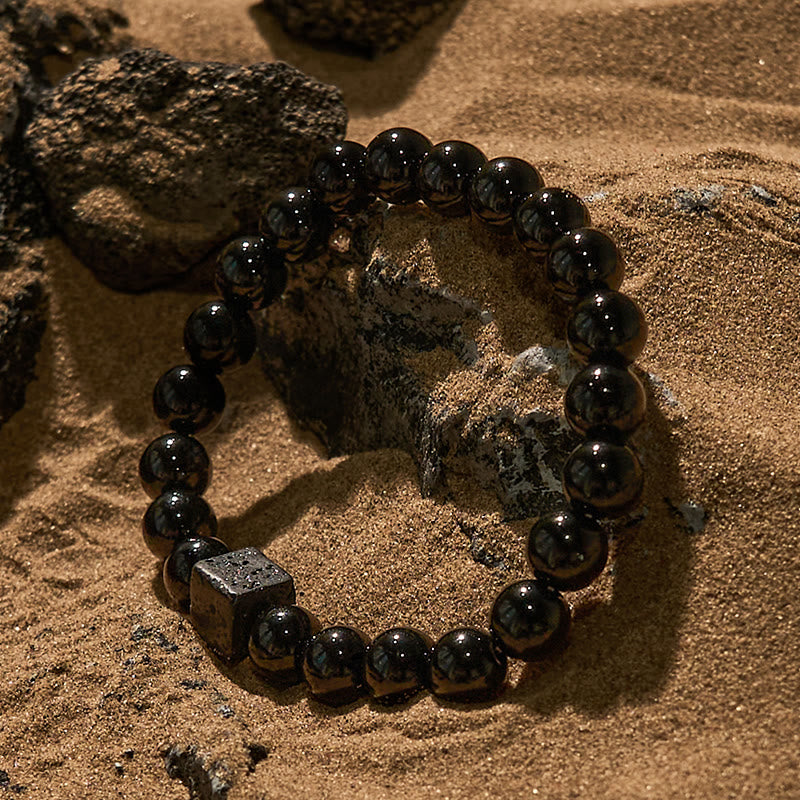 Olivenorma Cube Cut Lava Stone Obsidian Beaded Bracelet