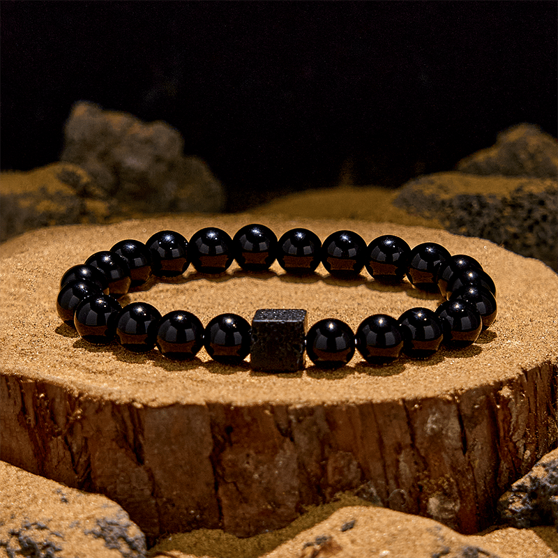 Olivenorma Cube Cut Lava Stone Obsidian Beaded Bracelet