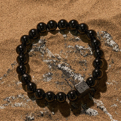 Olivenorma Cube Cut Lava Stone Obsidian Beaded Bracelet