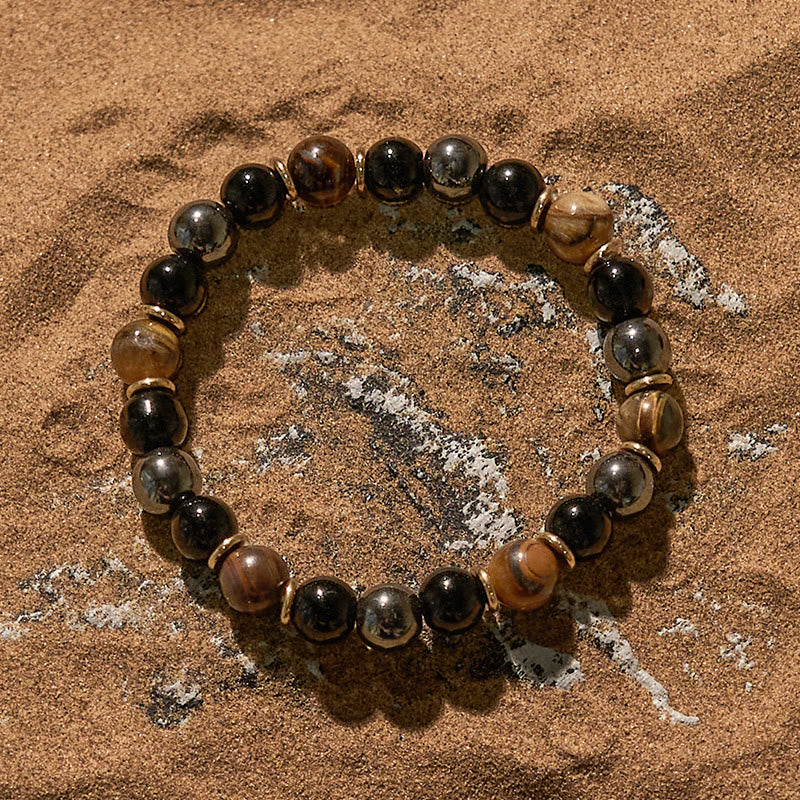 Olivenorma 8mm Obsidian Tiger Eye Hematite Beaded Bracelet