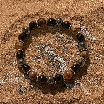 Olivenorma 8mm Obsidian Tiger Eye Hematite Beaded Bracelet