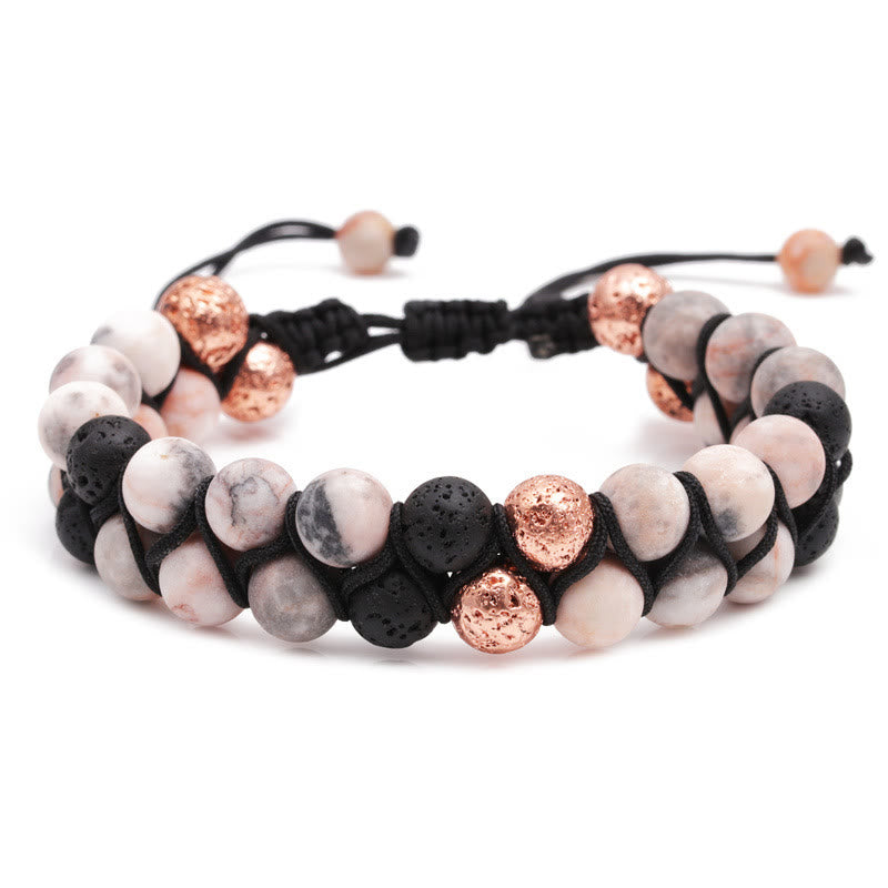 Olivenorma 2 Layers Lava Stone Pink Zebra Jasper Braided Bracelet