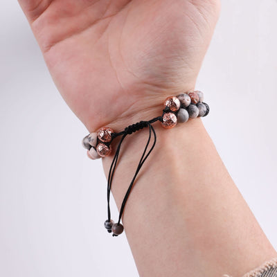 Olivenorma 2 Layers Lava Stone Pink Zebra Jasper Braided Bracelet