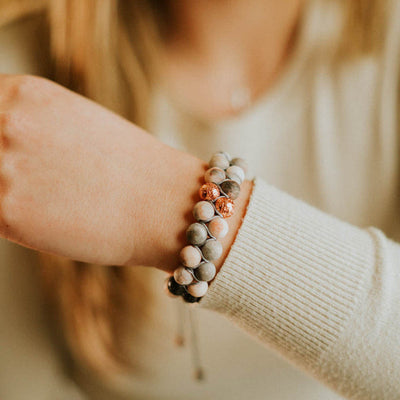 Olivenorma 2 Layers Lava Stone Pink Zebra Jasper Braided Bracelet