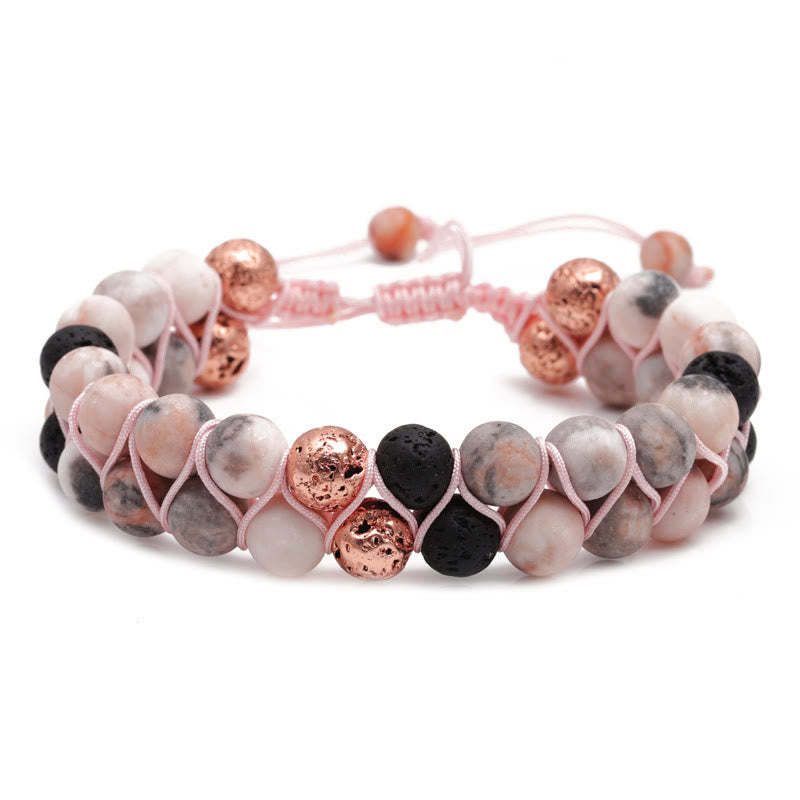 Olivenorma 2 Layers Lava Stone Pink Zebra Jasper Braided Bracelet