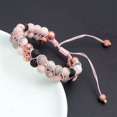 Olivenorma 2 Layers Lava Stone Pink Zebra Jasper Braided Bracelet